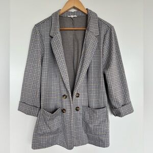MAURICES 20” PTP Plaid Women's Blazer Coat, Grey, Blue, Yellow, Size Large.